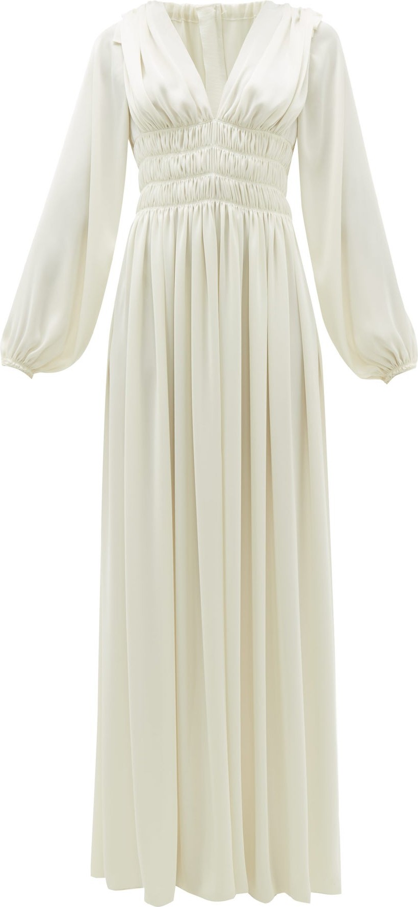 Maison Rabih Kayrouz Shirred-waist ruched-shoulder satin dress