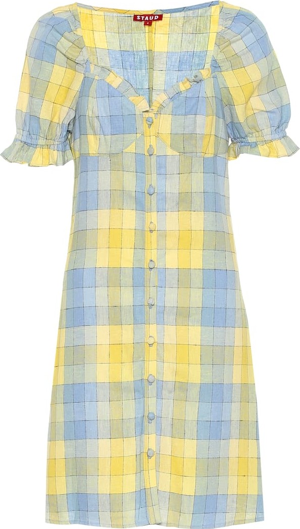 Staud Sur checked linen-blend dress