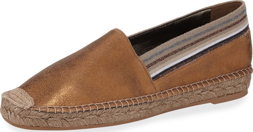 Brunello Cucinelli Metallic Leather Slip-On Espadrilles