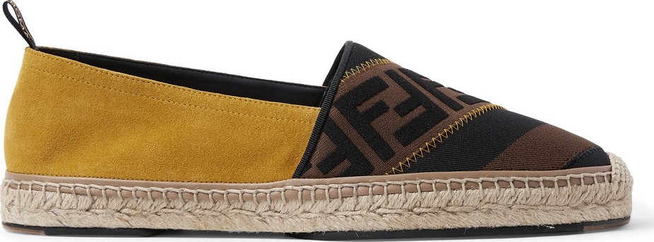 Fendi Logo-Jacquard Webbing and Suede Espadrilles
