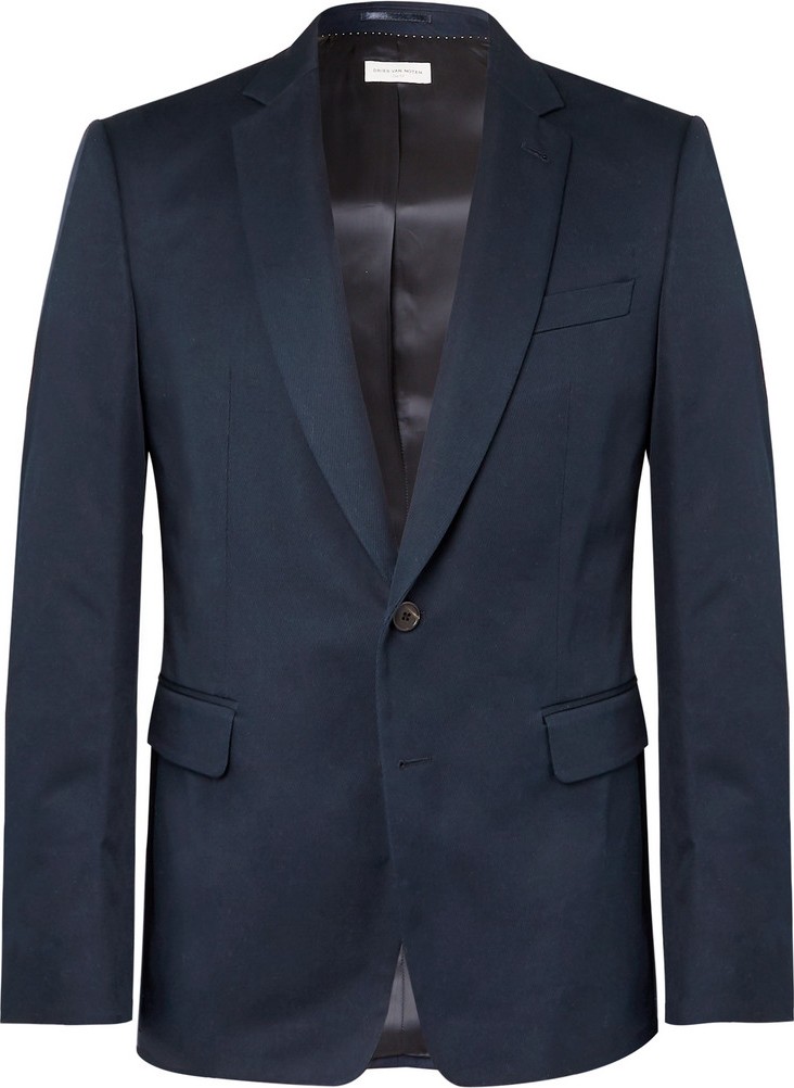 Dries Van Noten Navy Cotton-Twill Suit Jacket