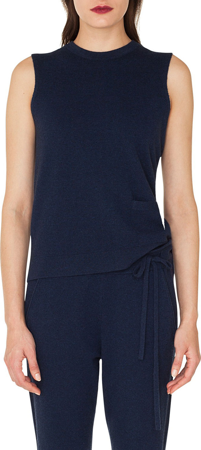 Akris Sleeveless Crewneck Pullover Cashmere Shell with Patch Pocket