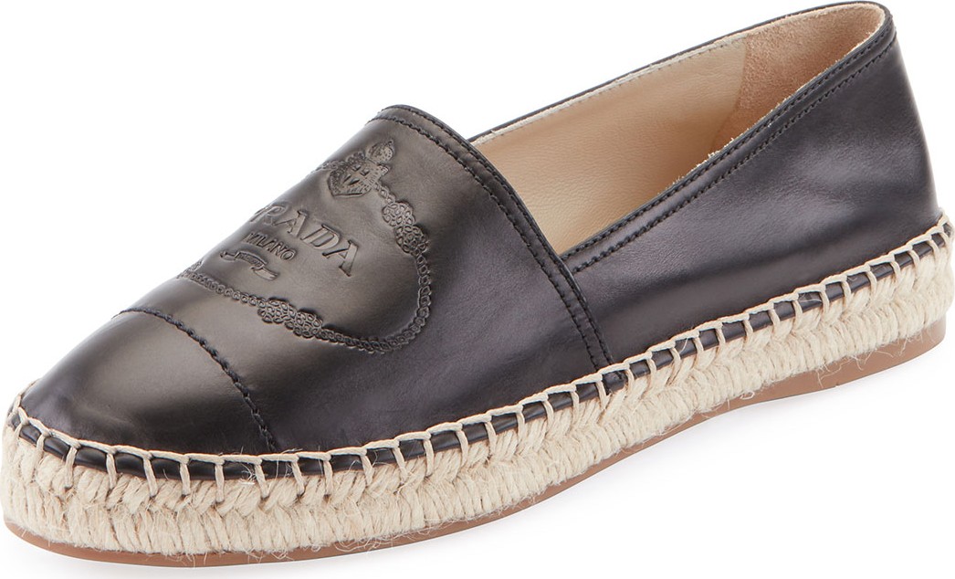 Prada Slip-On Leather Logo Espadrilles