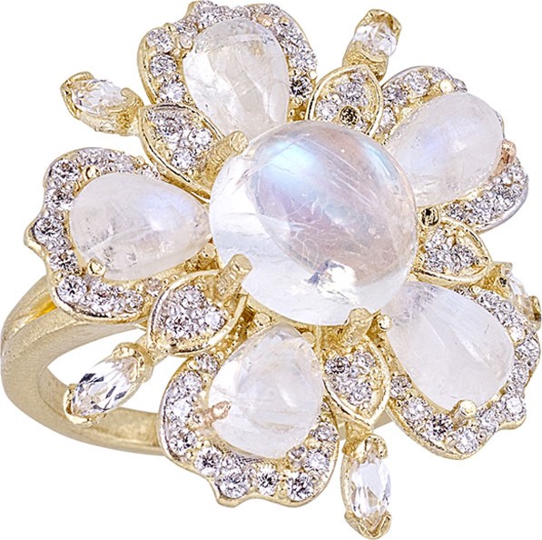 Tanya Farah 18K Royal Couture Moonstone Flower Ring, Size 6.75