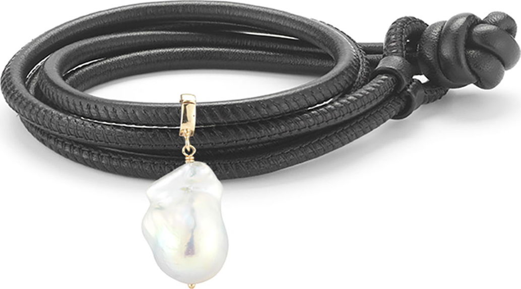 Mizuki Convertible Leather Wrap Bracelet/Choker with Pearl Slider