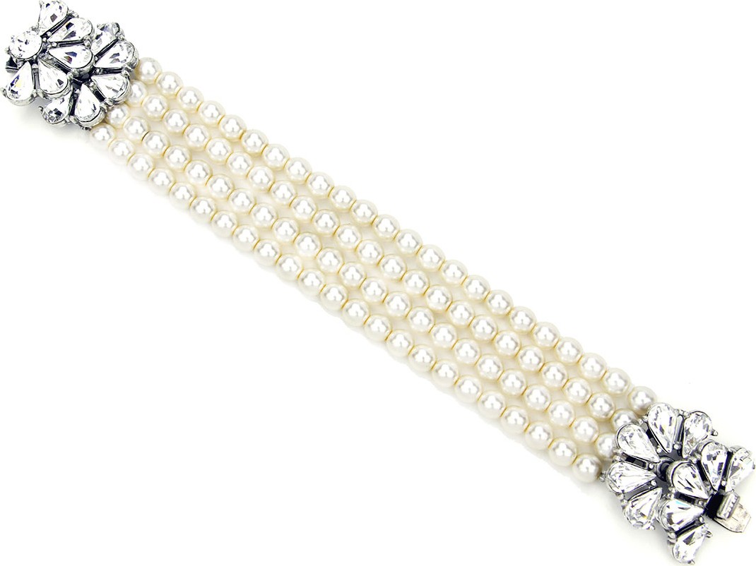 Ben-Amun Four-Row Pearly Beaded Fan-Motif Bracelet