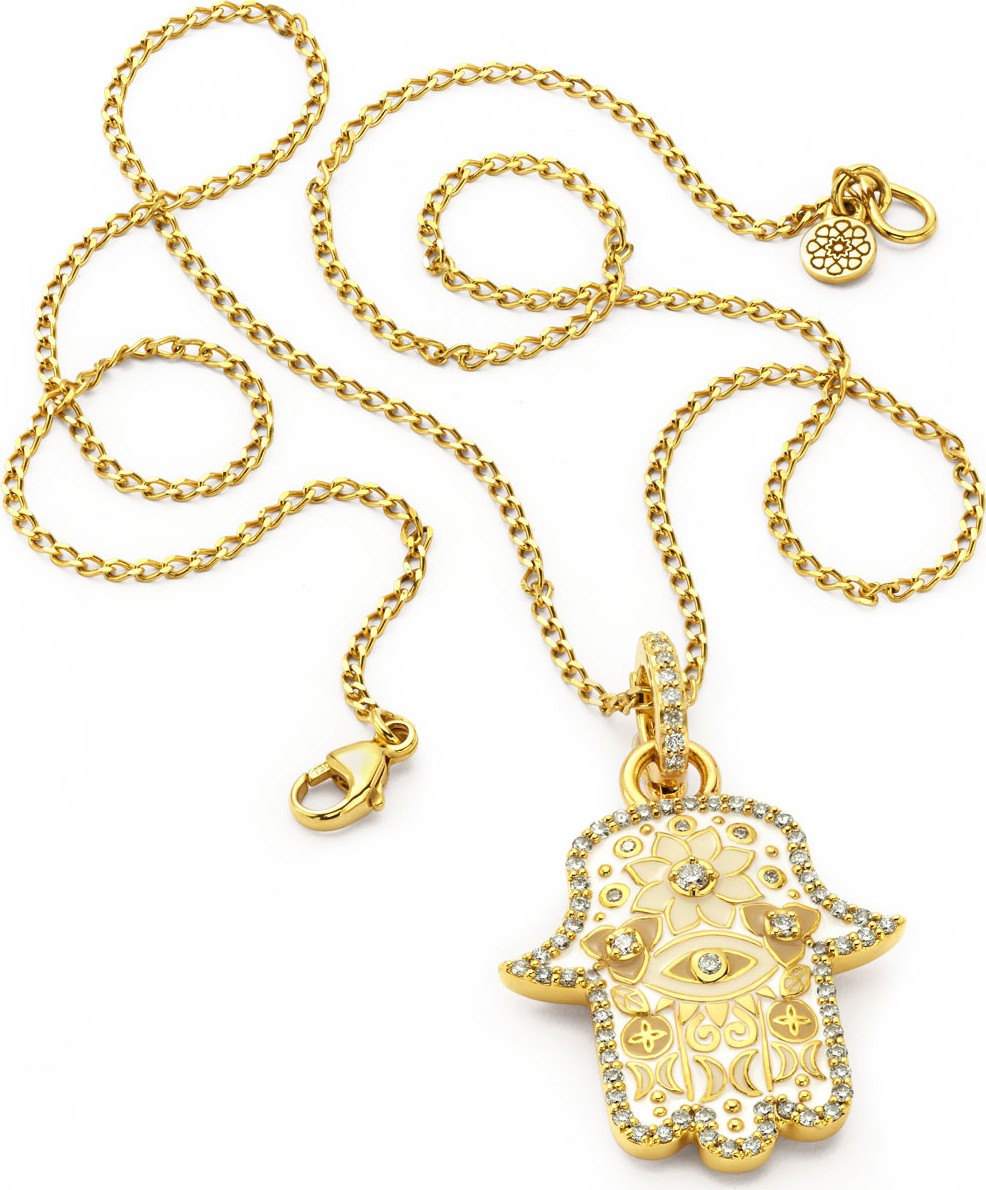 Buddha Mama 20k Gold Hamsa Pendant w/ Diamonds & Enamel