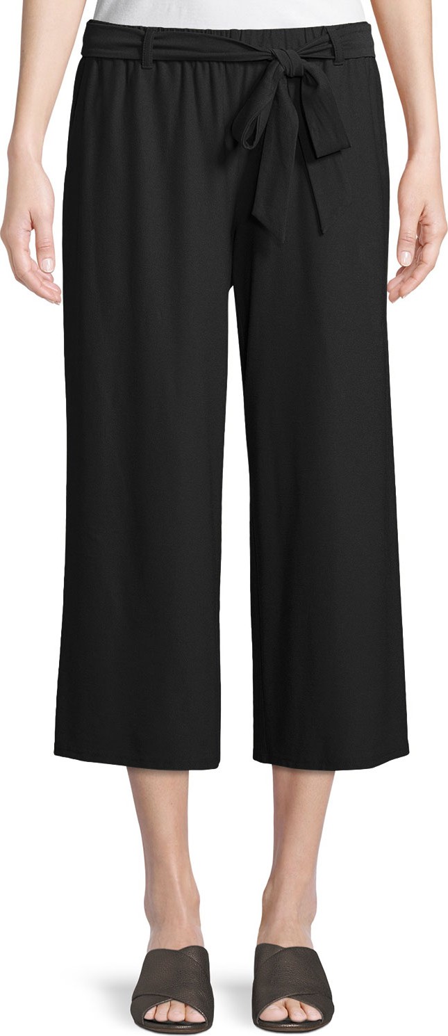 Eileen Fisher Washable Stretch Crepe Cropped Pants w/ Belt