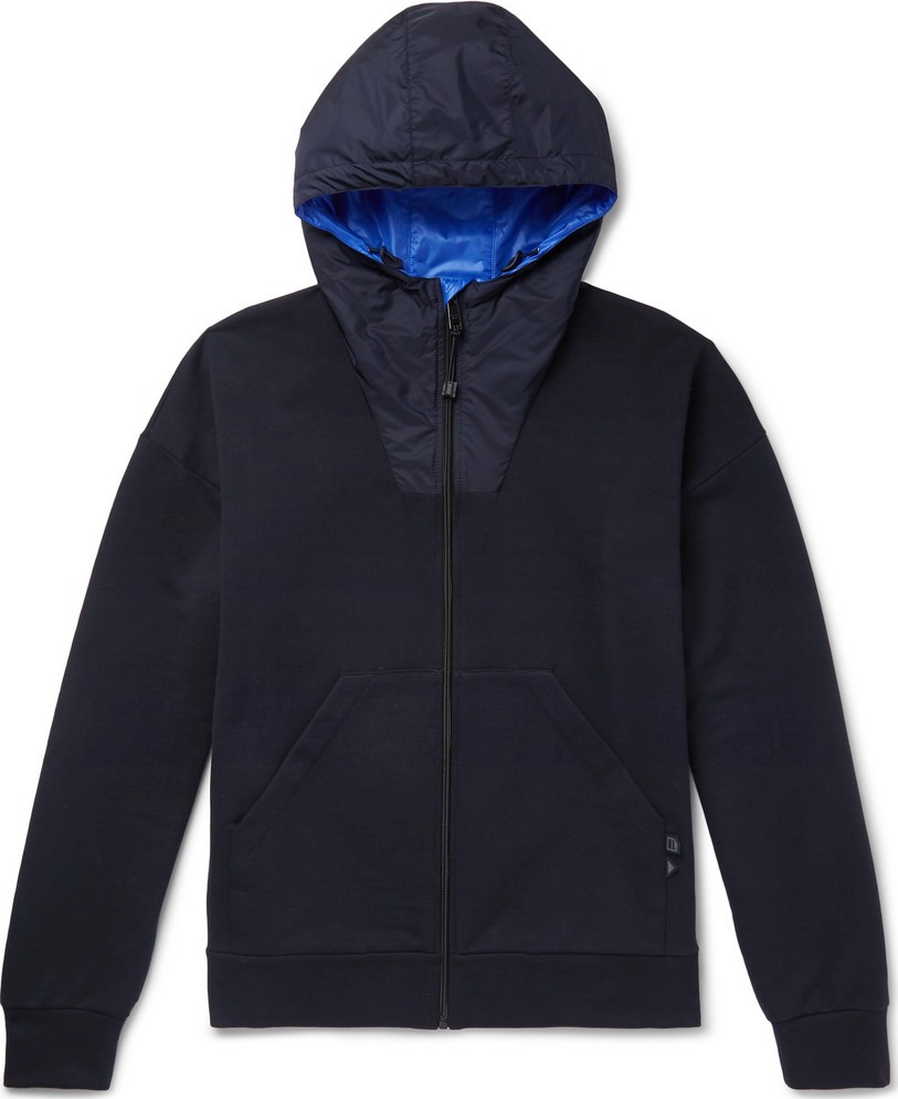Prada Nylon-Trimmed Loopback Cotton-Jersey Zip-Up Hoodie