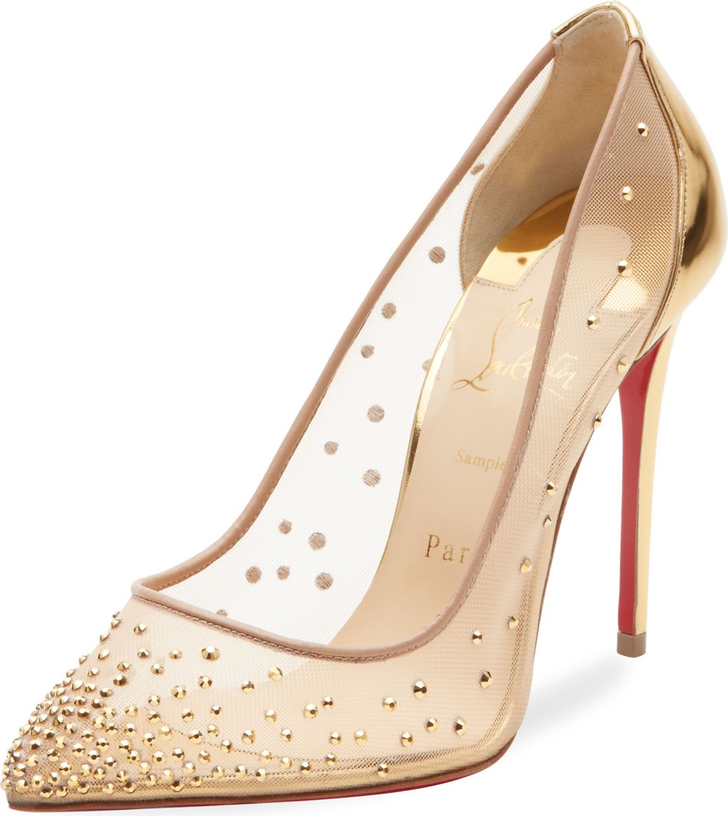 Christian Louboutin Follies Strass Crystal Mesh Red Sole Pumps