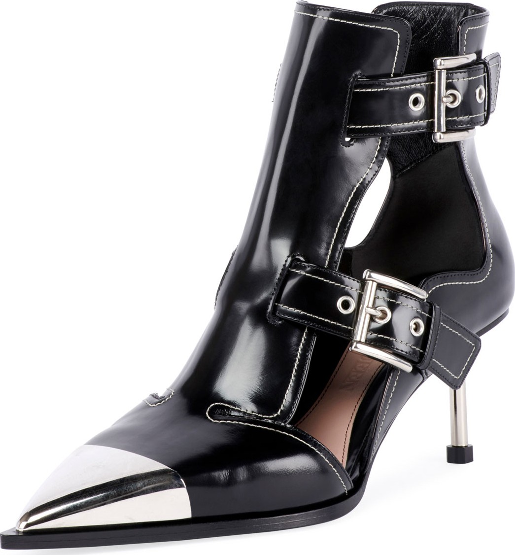 Alexander McQueen Leather Cutout Buckle Boots