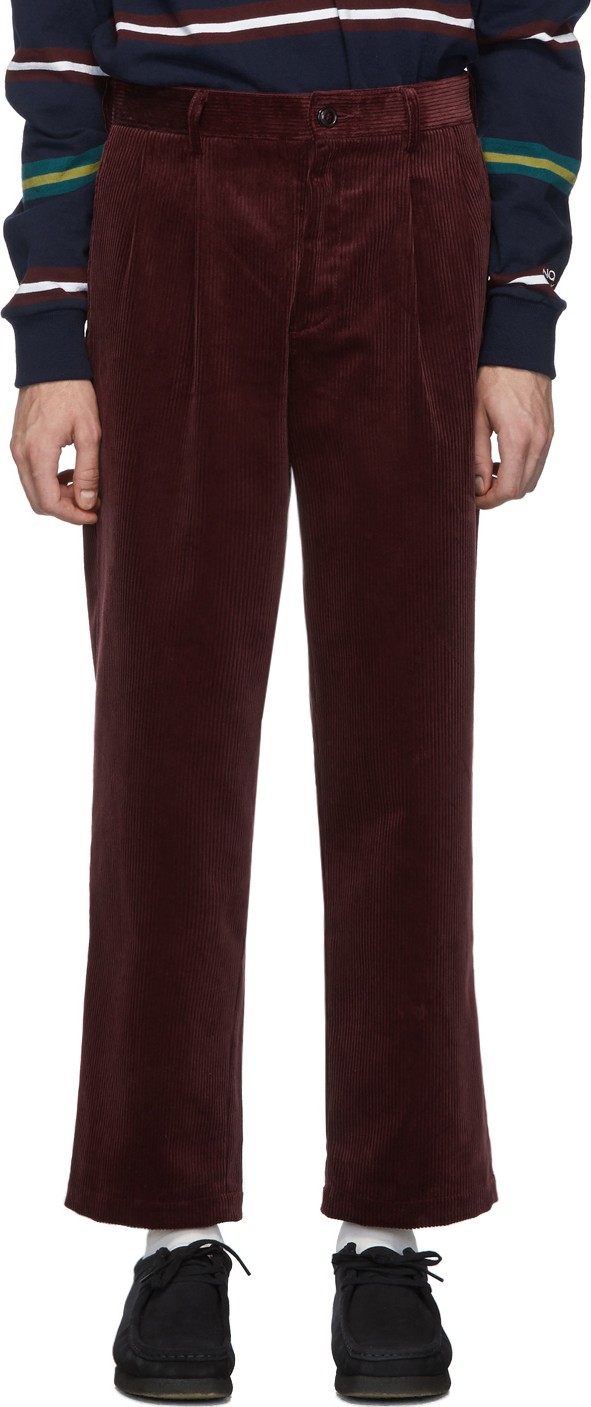 Noah NYC Burgundy Corduroy Double-Pleat Trousers
