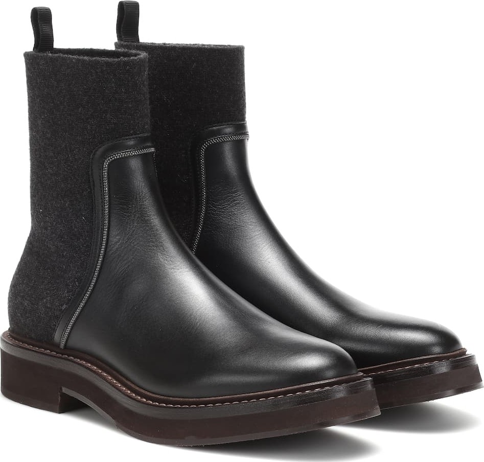 Brunello Cucinelli Leather and cashmere ankle boots