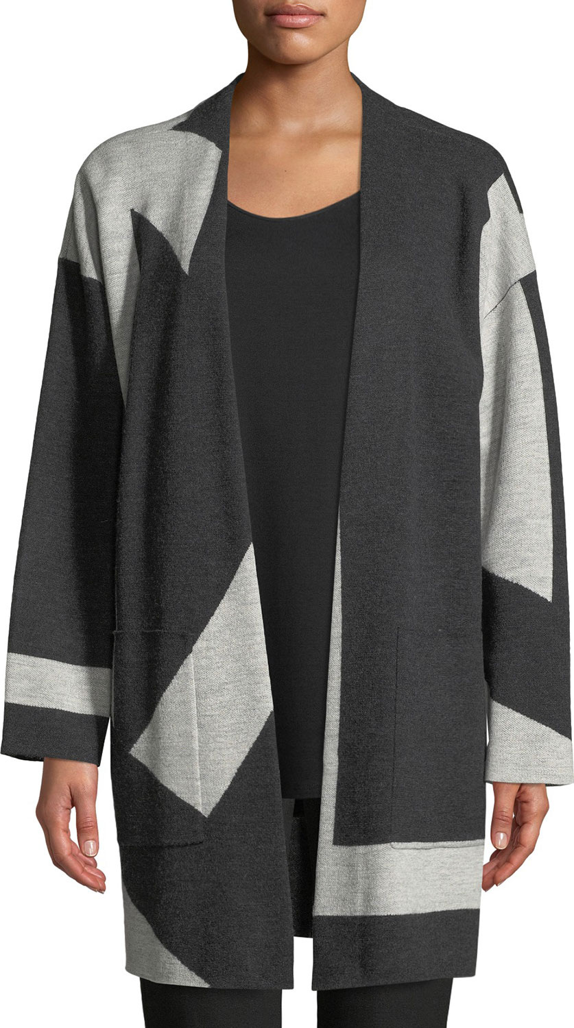 Eileen Fisher Graphic Merino Long Kimono Cardigan