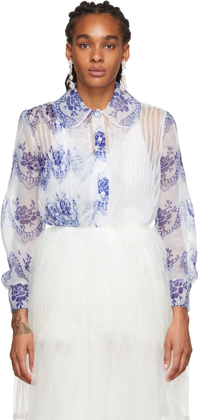Simone Rocha Blue & Off-White Printed Shirt Simone Rocha Blue & Off-White Printed Shirt