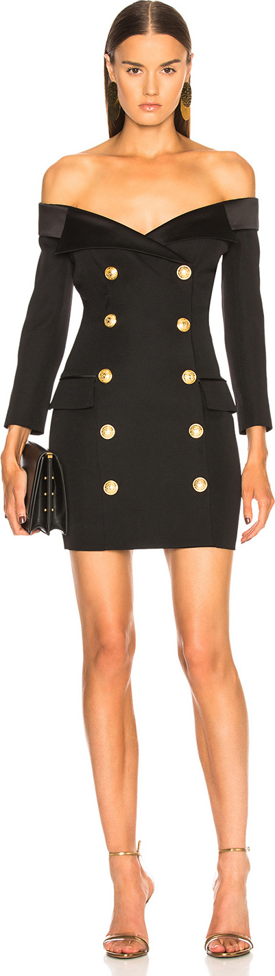 Balmain Double Breasted Off Shoulder Blazer Dress