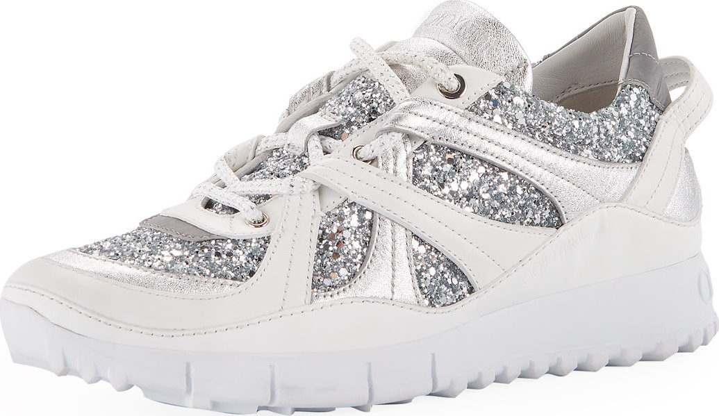 Jimmy Choo Seattle Leather and Glitter Sneakers