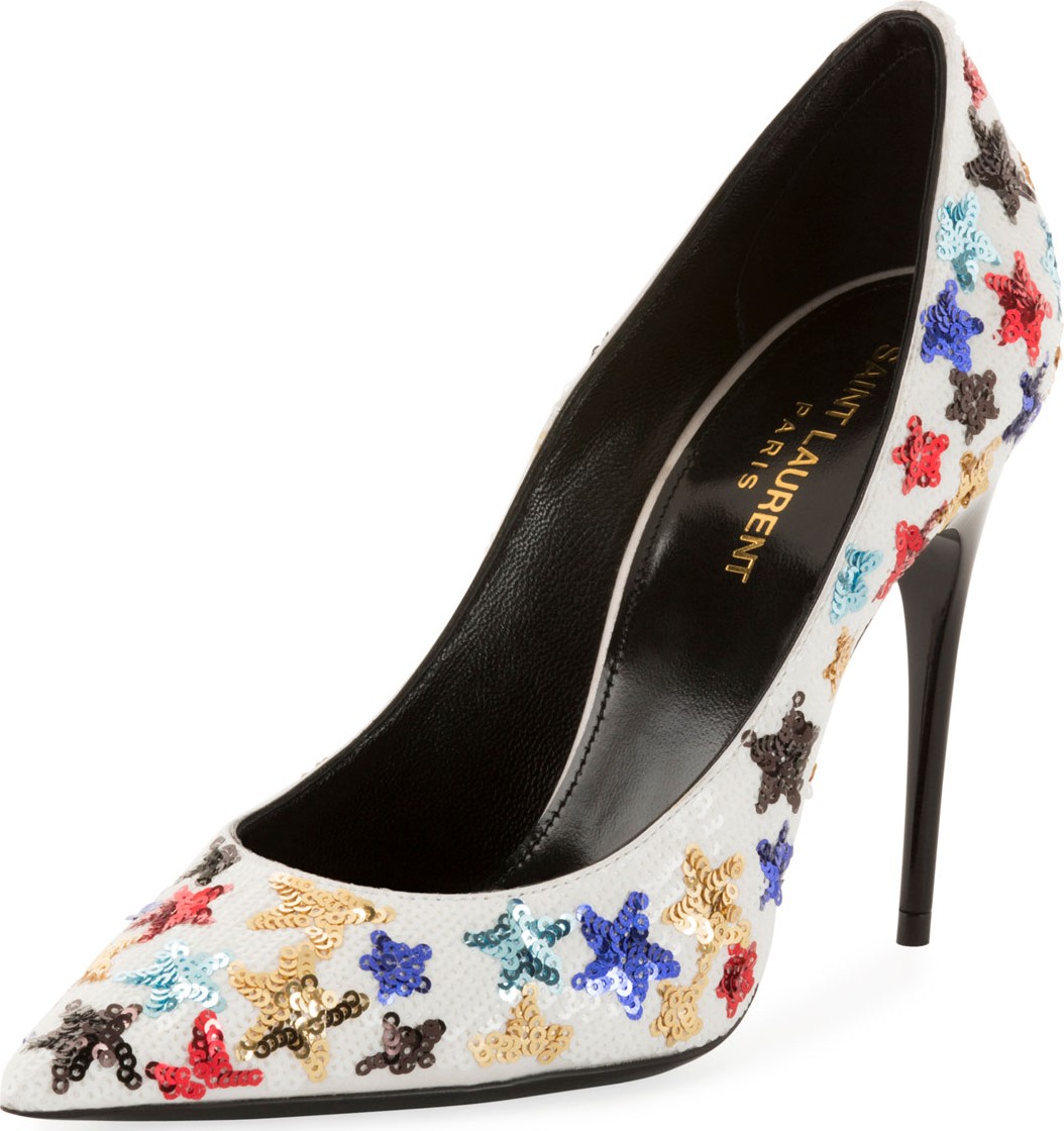 Saint Laurent Palace Star Sequined High-Heel Pumps
