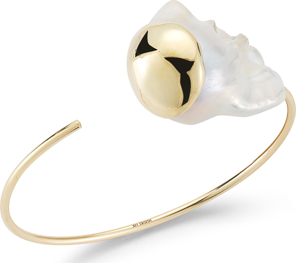 Mizuki Fluid Baroque Pearl Open Cuff Bracelet in 14K Gold