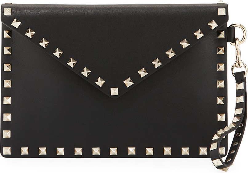 Valentino Rockstud Medium Leather Flat Clutch Bag