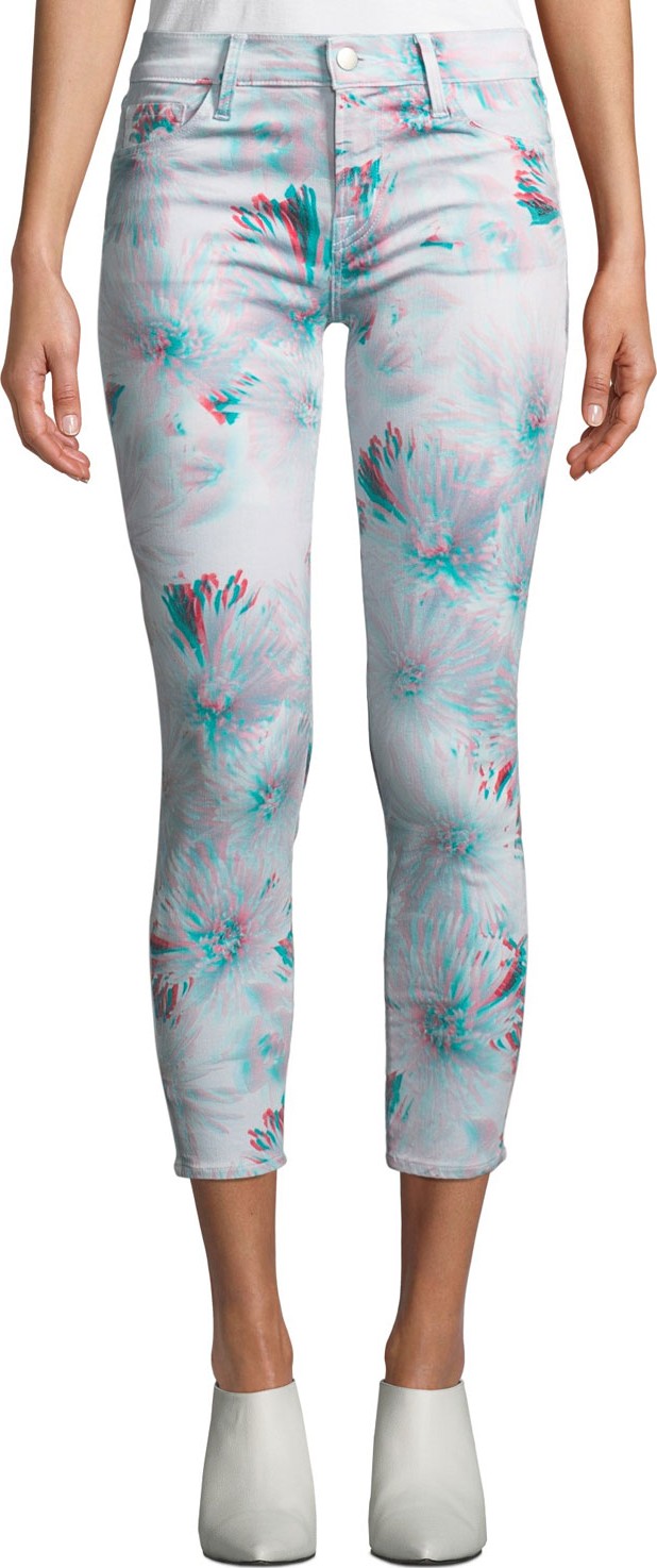 J BRAND 835 Mid-Rise Cropped 3D-Print Skinny Jeans