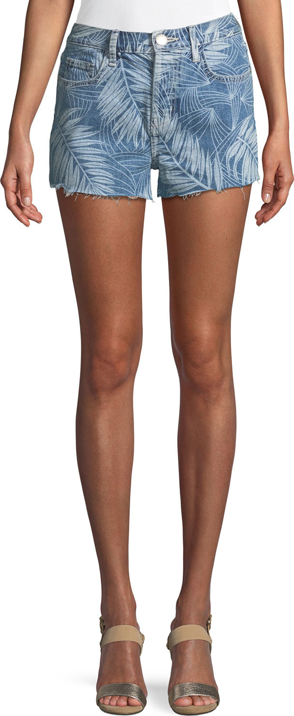 Current/Elliott The Ultra High-Waist Palm-Print Cutoff Shorts