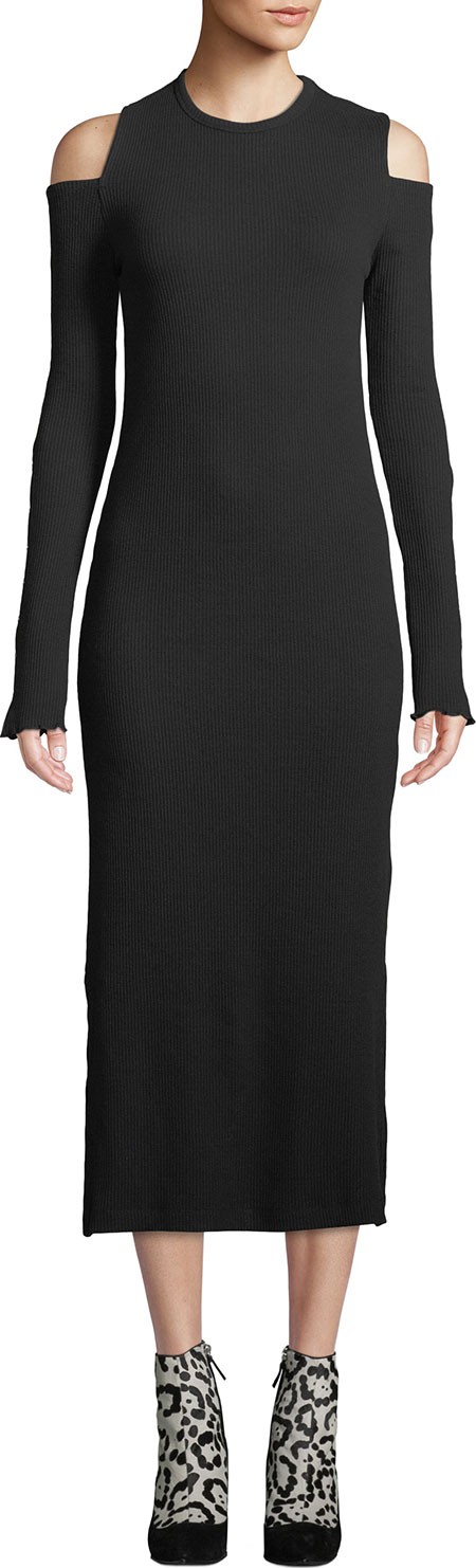 Current/Elliott Going Steady Ribbed Cold-Shoulder Long Dress