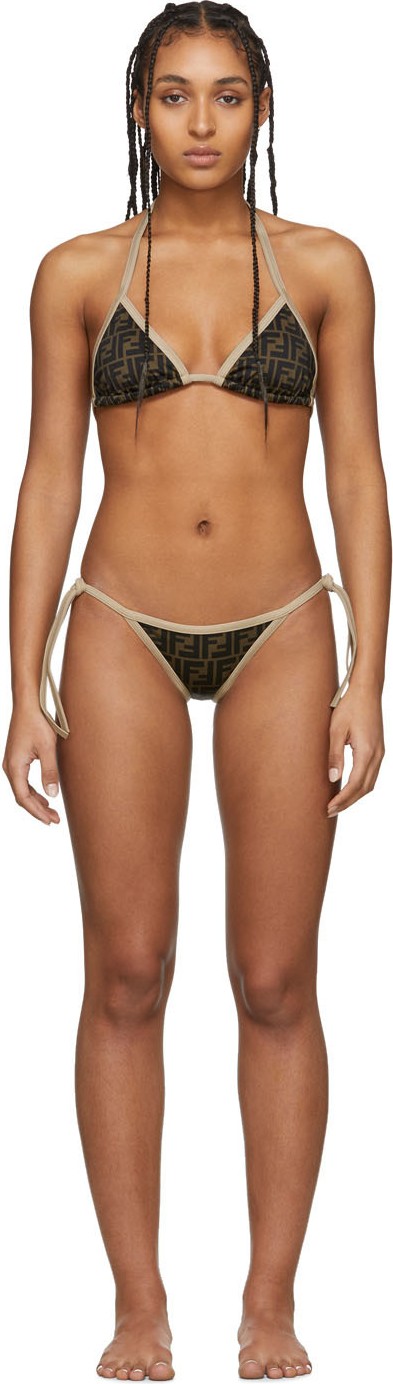 Fendi Black & Brown 'Forever Fendi' String Bikini