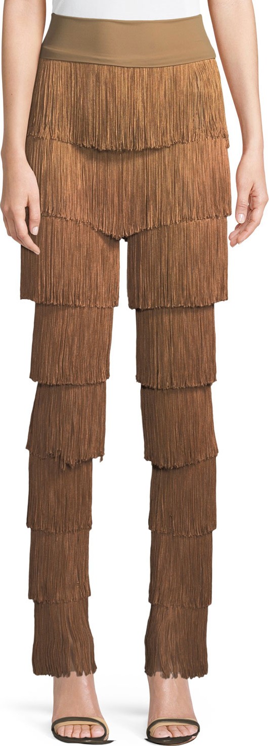Norma Kamali Stretchy All Over Fringe Boot-Cut Pants