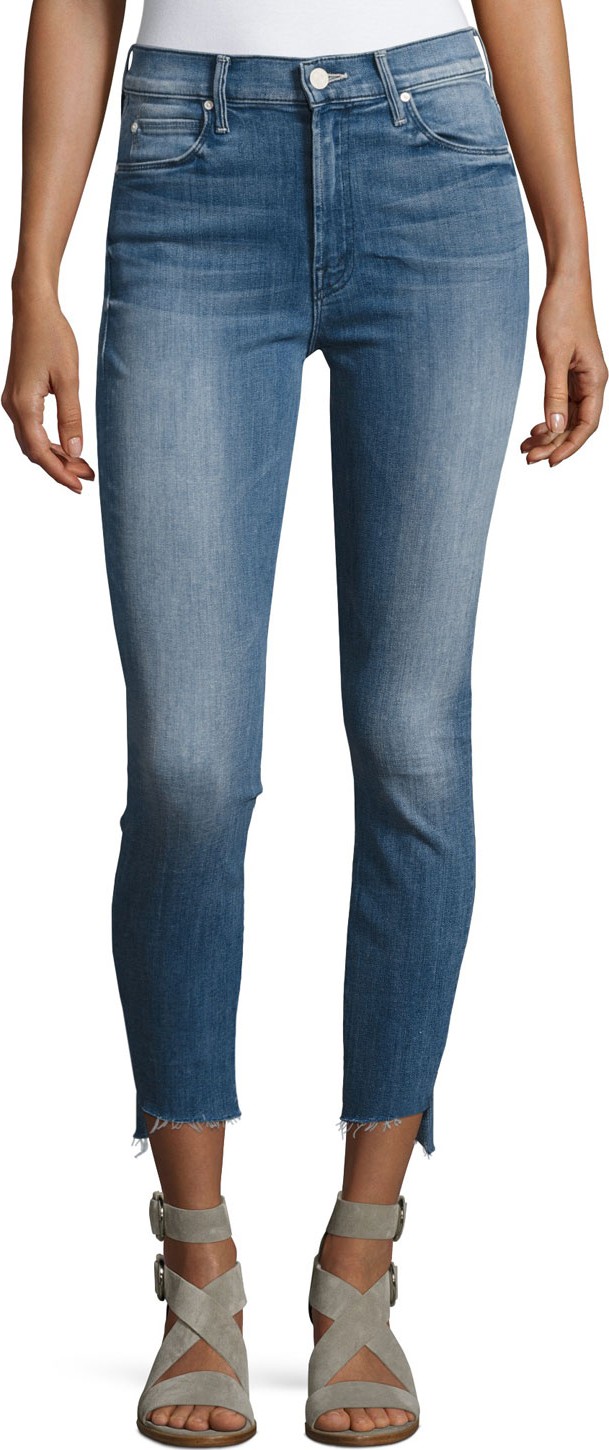 MOTHER Stunner Zip Ankle Step Fray Jeans, Blue