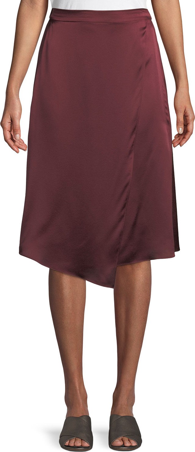 Vince Draped Panel Silk Midi Skirt