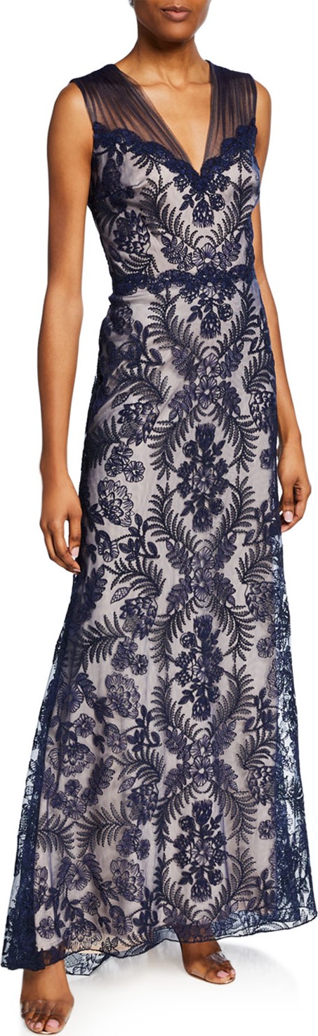 Tadashi Shoji Sleeveless V-Neck Lace Gown