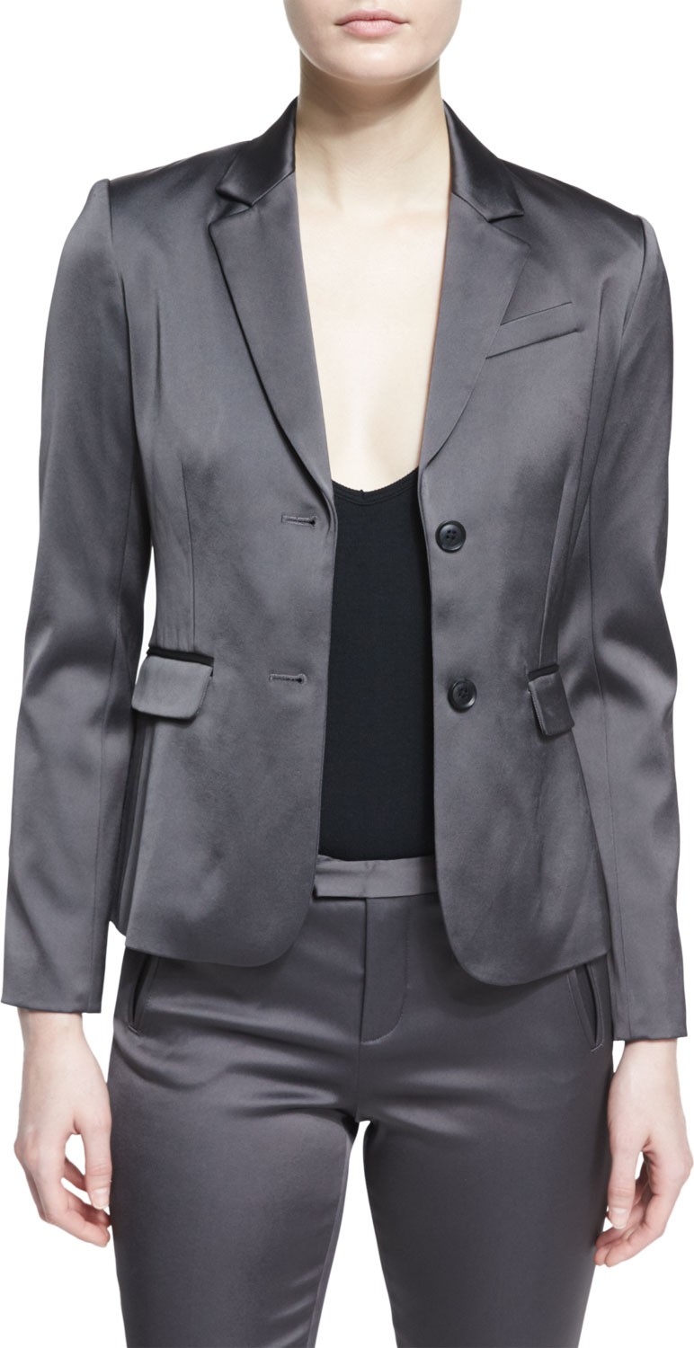 ATM Anthony Thomas Melillo Stretch Satin Two-Button Blazer, Dark Gray