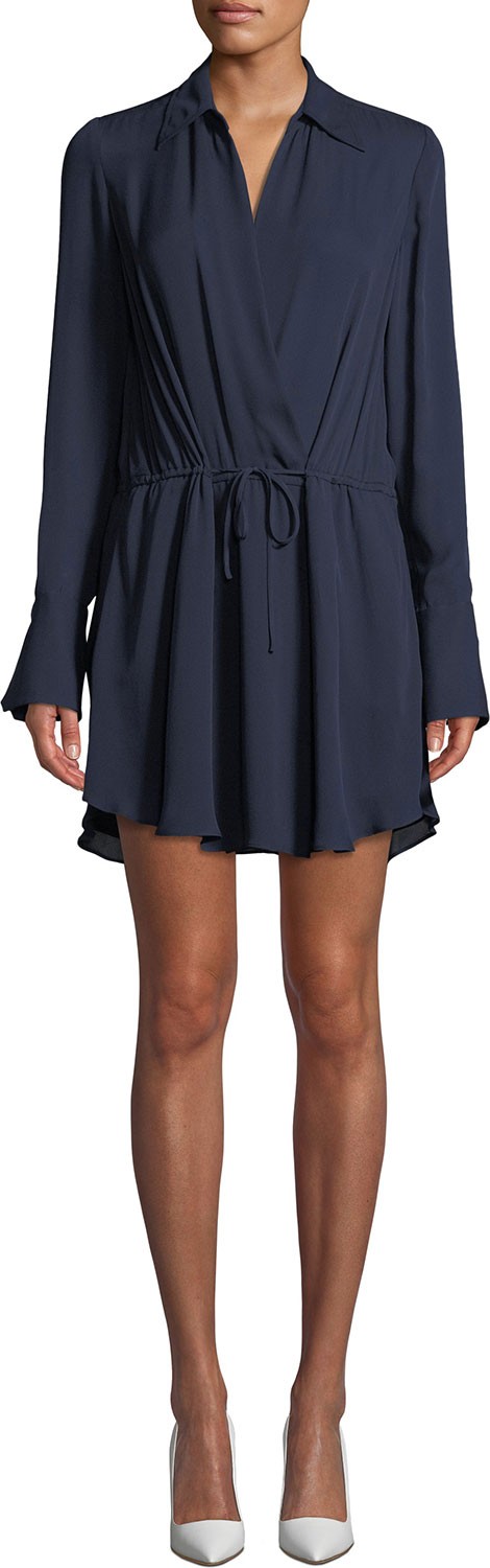 A.L.C. Isobel V-Neck Long-Sleeve Silk Dress