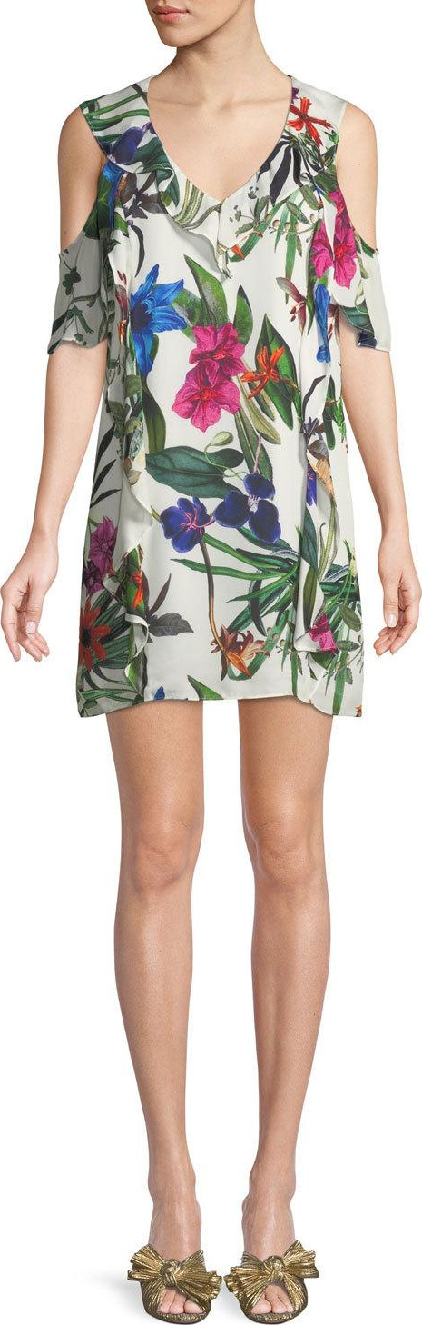 Parker Glory Floral Cold-Shoulder Ruffle Mini Dress