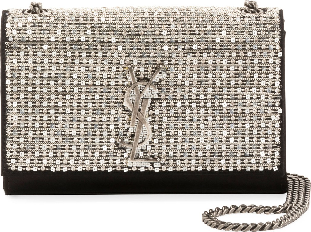 Saint Laurent Kate Monogram YSL Small Crystal Satin Chain Crossbody Bag