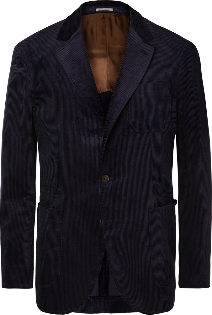 Brunello Cucinelli Indigo Sea-Island Cotton-Corduroy Suit Jacket