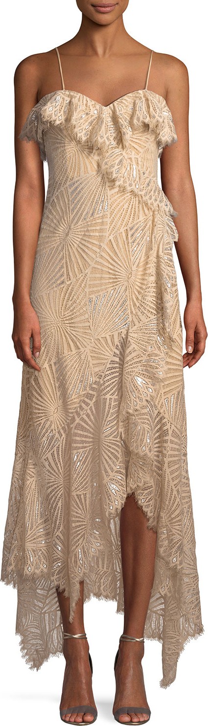 Jonathan Simkhai Metallic Sleeveless Ruffle Asymmetric Dress