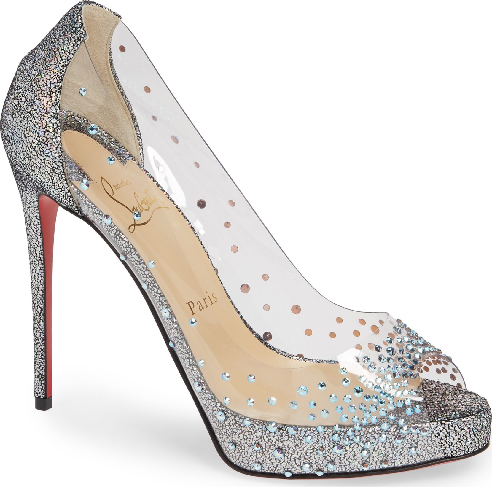 Christian Louboutin Very Strass Embellished Peep Toe Pump