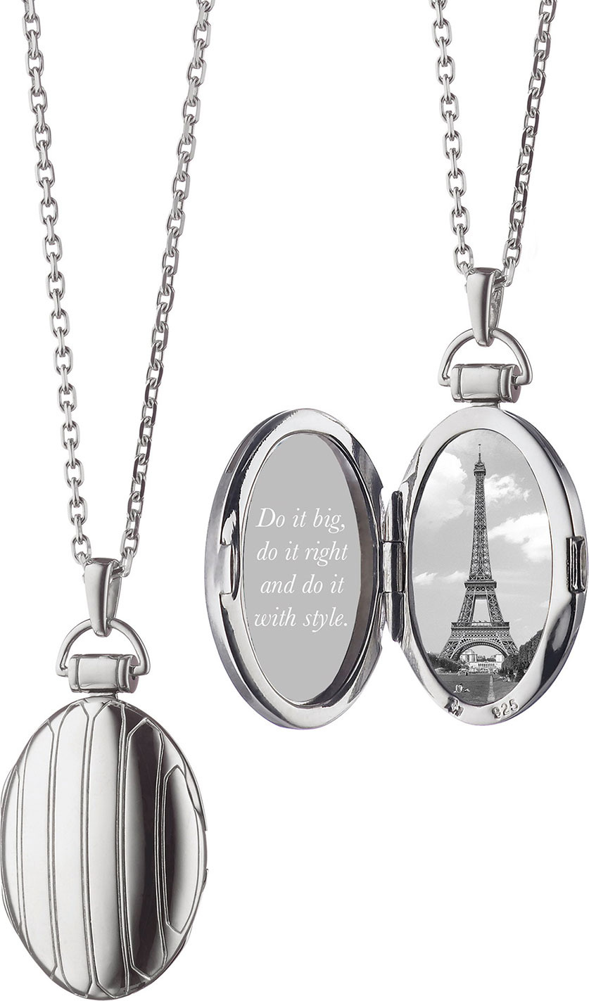 Monica Rich Kosann 1" Pinstriped Silver Oval Locket Necklace