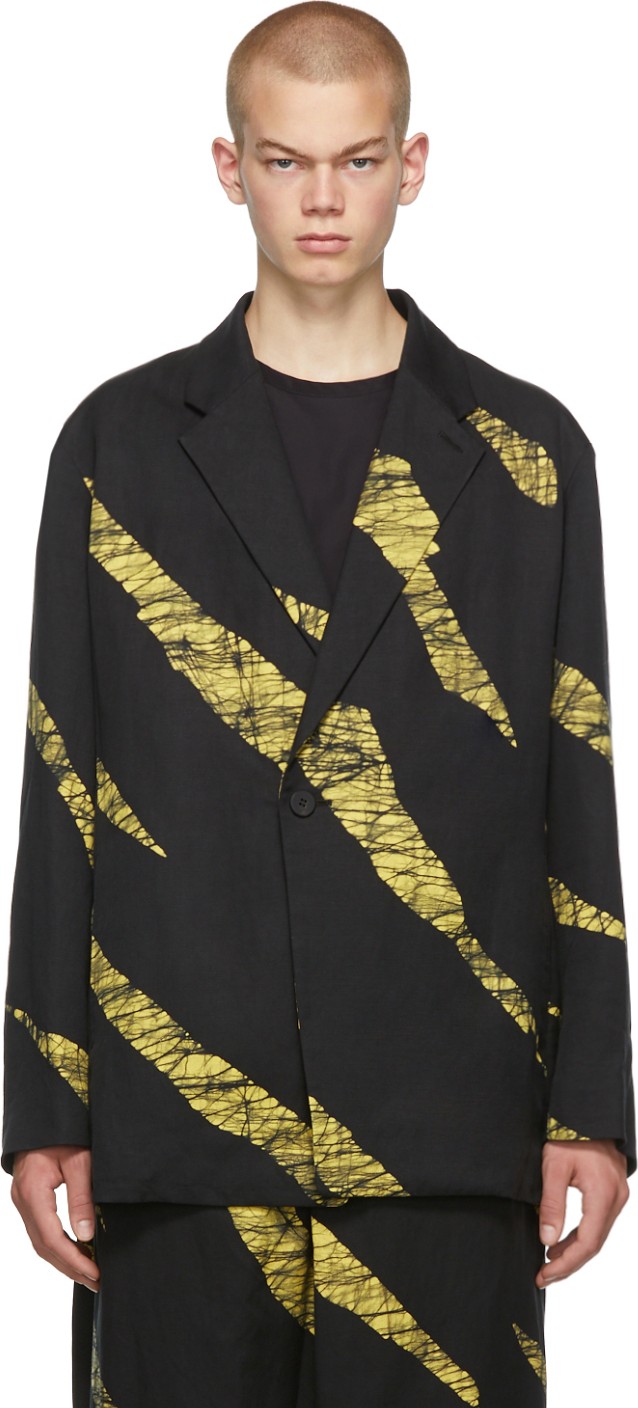 Issey Miyake Men Yellow & Black Wind Print Single-Button Blazer