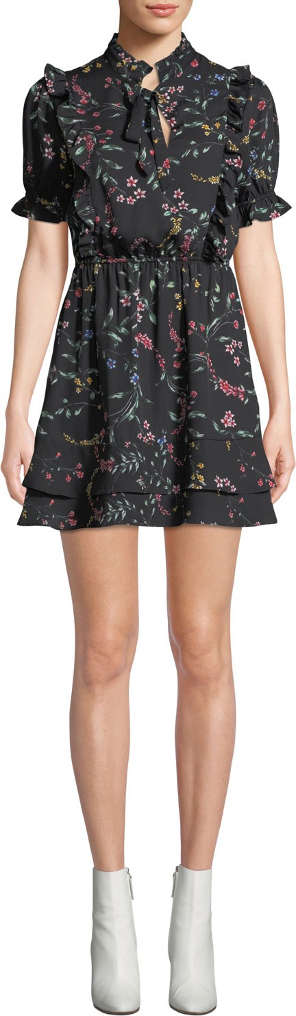 cupcakes and cashmere Karolina Floral Short Dress with Ruffle Trim
