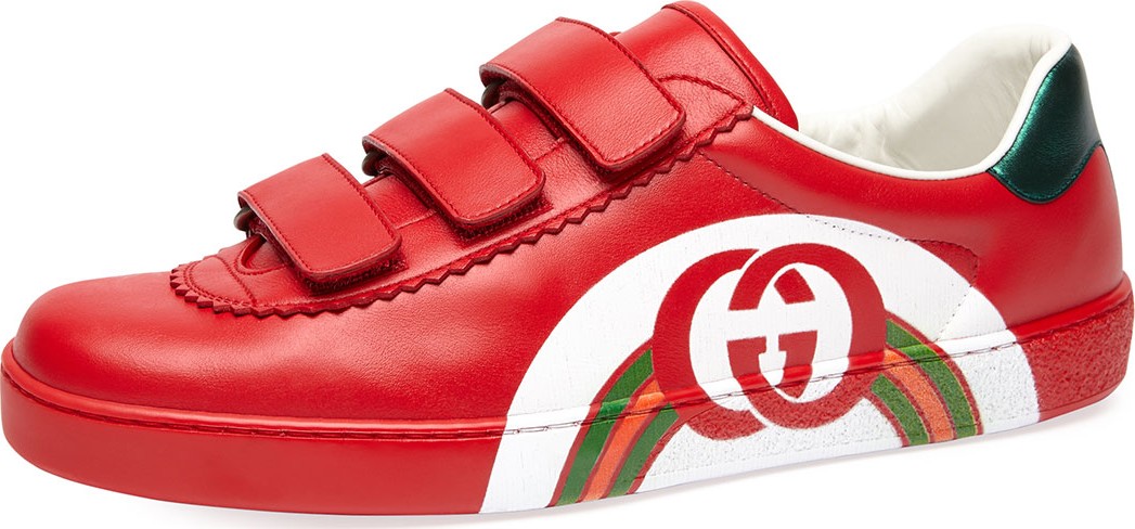 Gucci Men's Leather Grip-Strap Sneakers