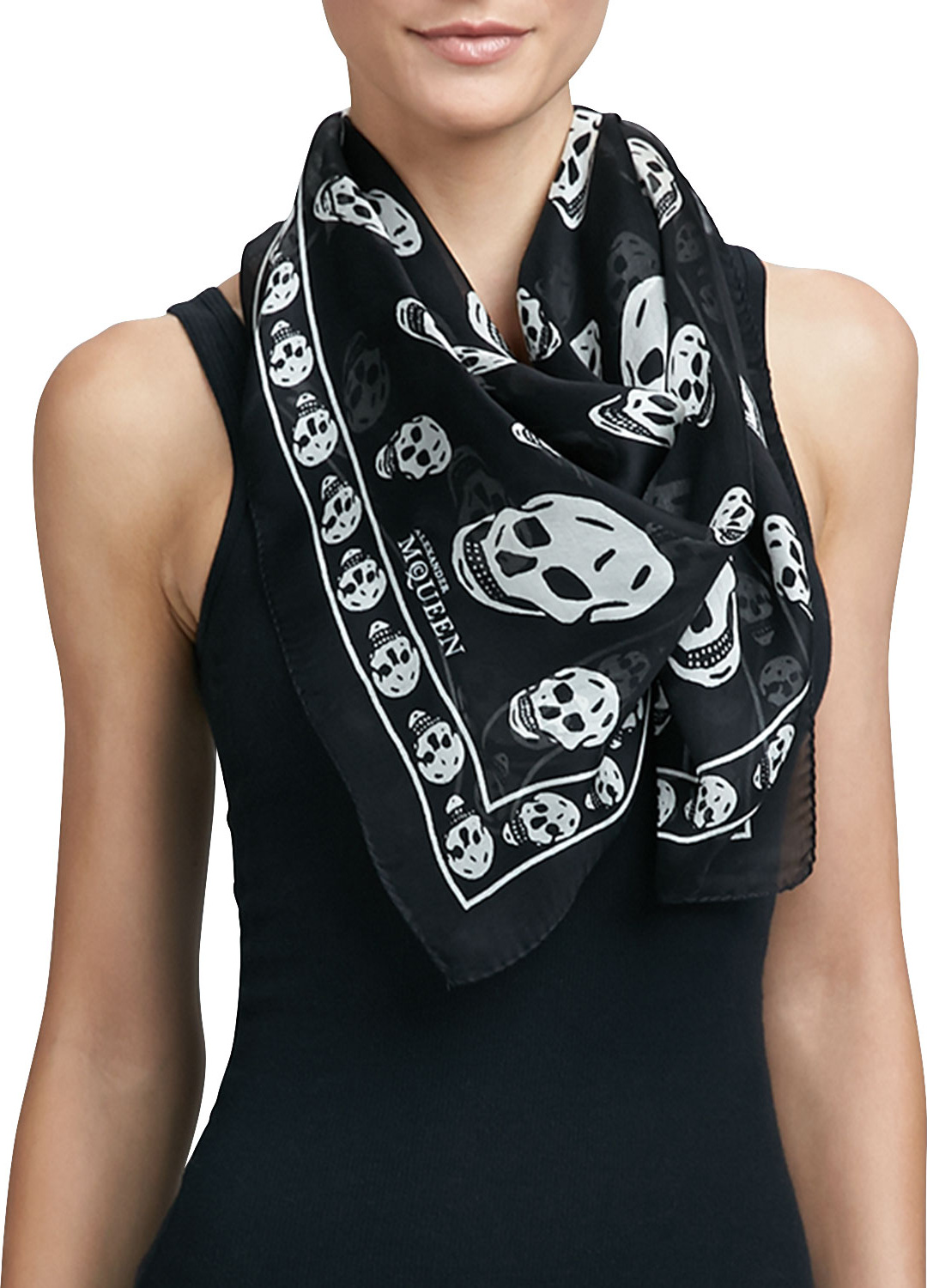 Alexander McQueen Skull-Print Scalloped Silk Scarf