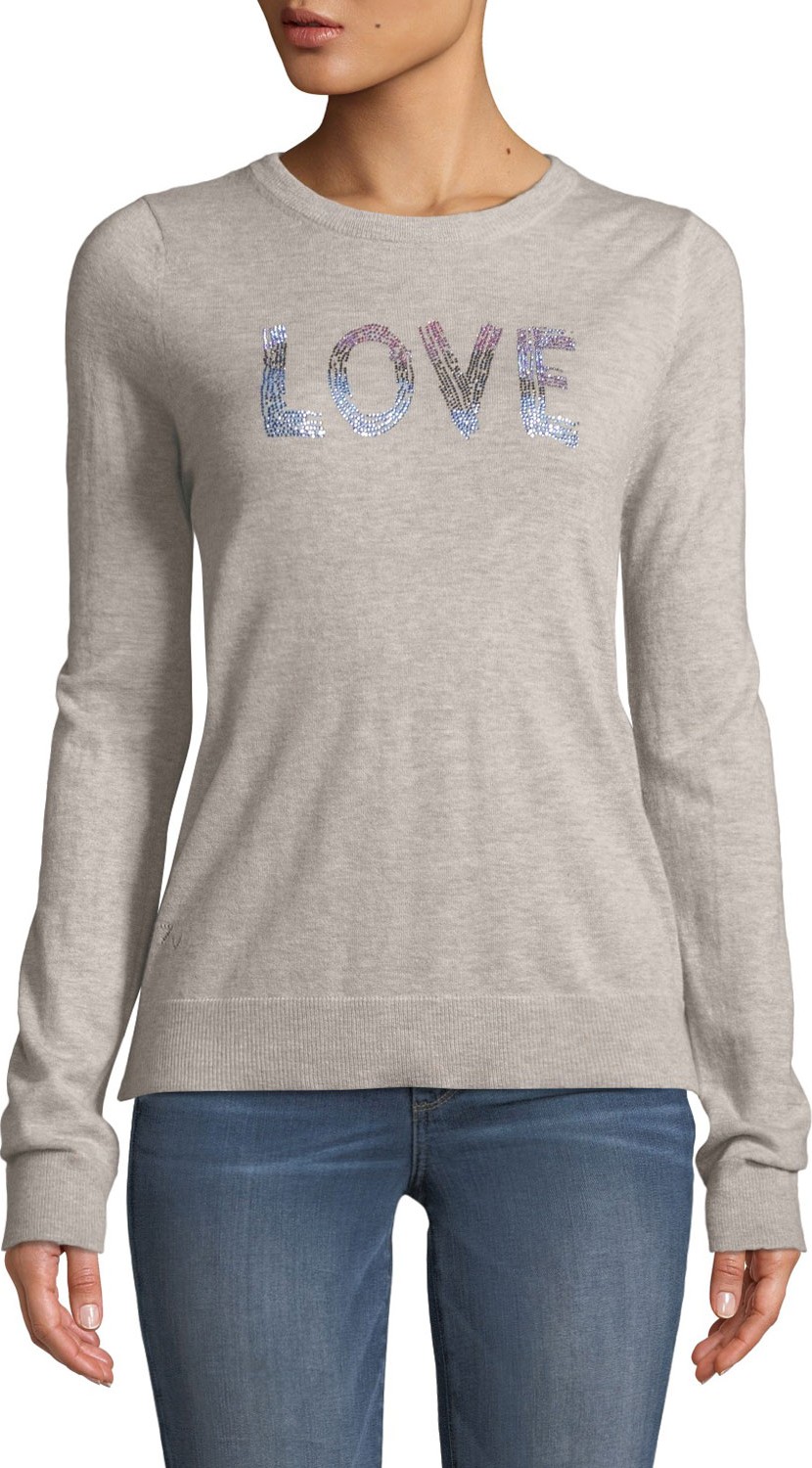 Zadig & Voltaire Love Embellished Graphic Cashmere Sweater