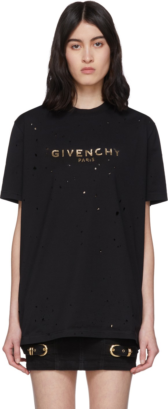 Givenchy Black Distressed Logo T-Shirt