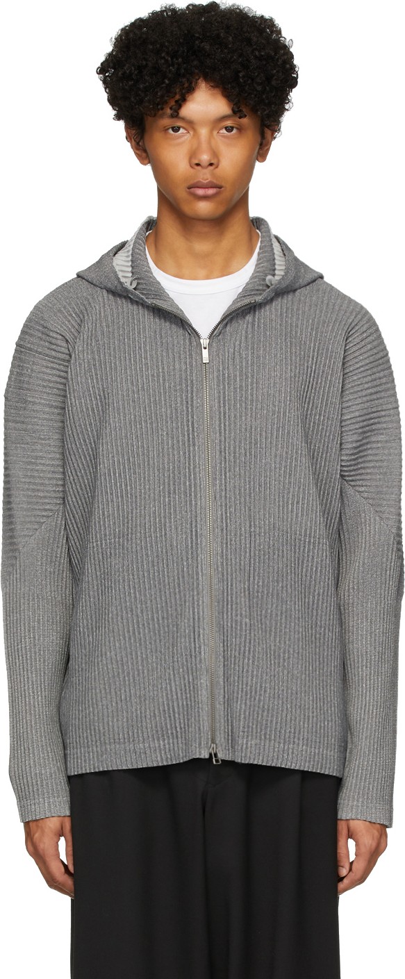 Homme Plissé Issey Miyake Grey Pleated Hoodie