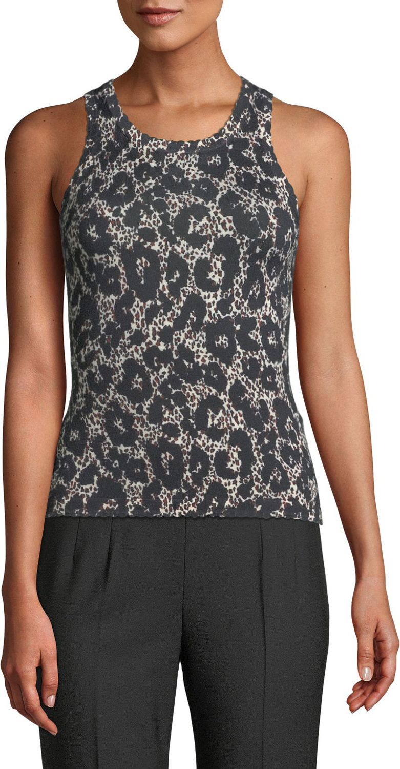 Roberto Cavalli Crewneck Sleeveless Retro Leopard-Print Shell Top
