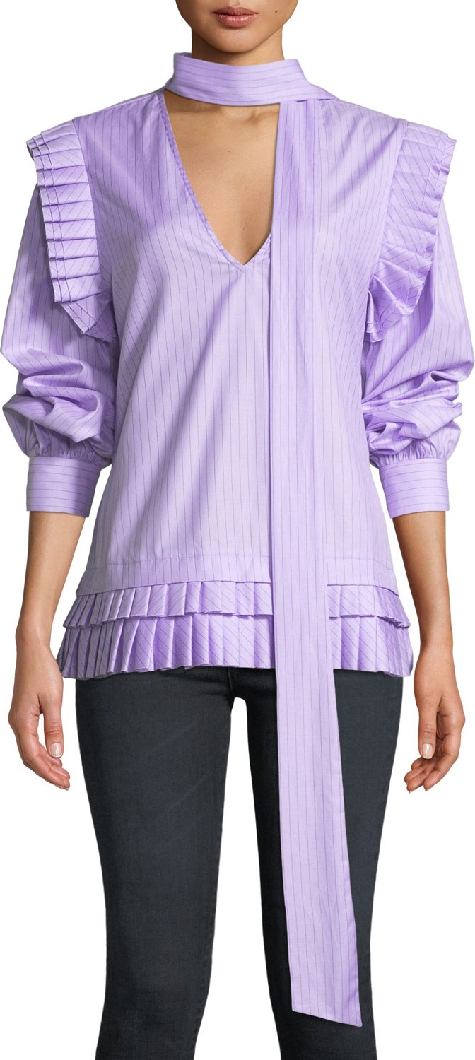 Maggie Marilyn I'll Catch You If You Fall Pinstripe Pleated Top