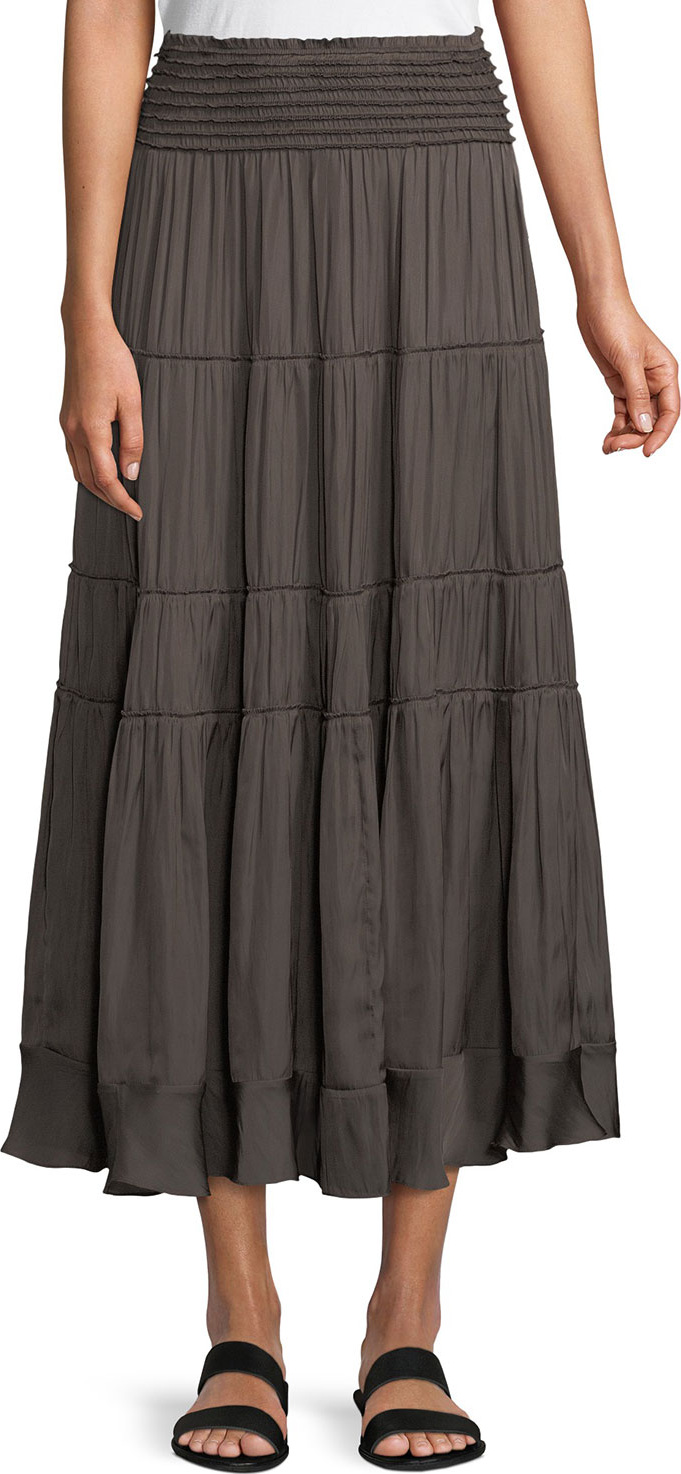 HALSTON HERITAGE Smocked-Waist A-Line Midi Skirt